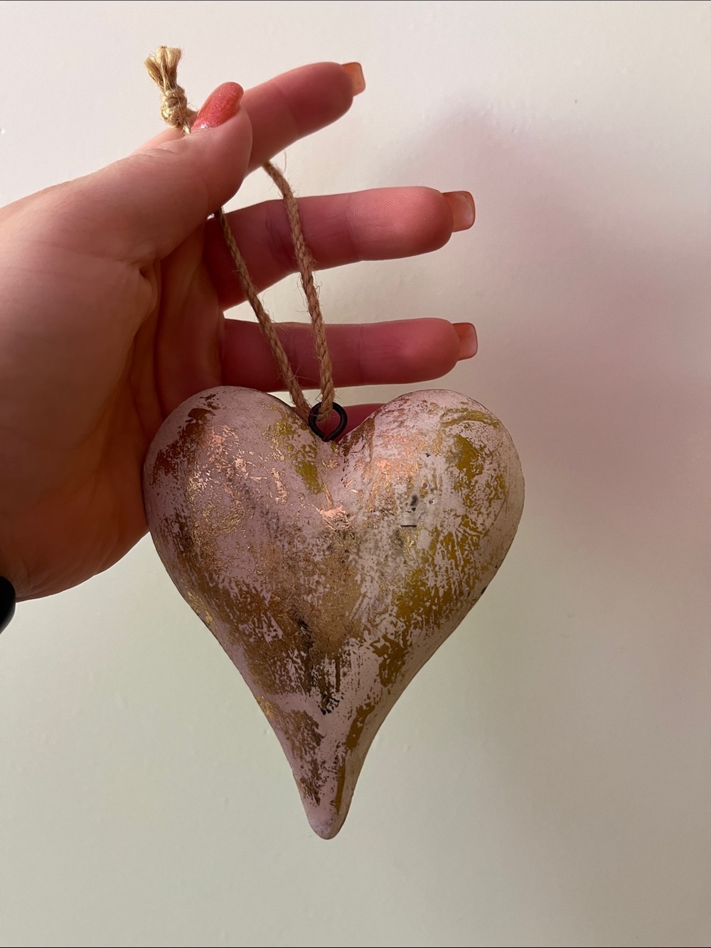 Rustic Heart Hanging Ornament - Brown & Gold Home Holiday Decor